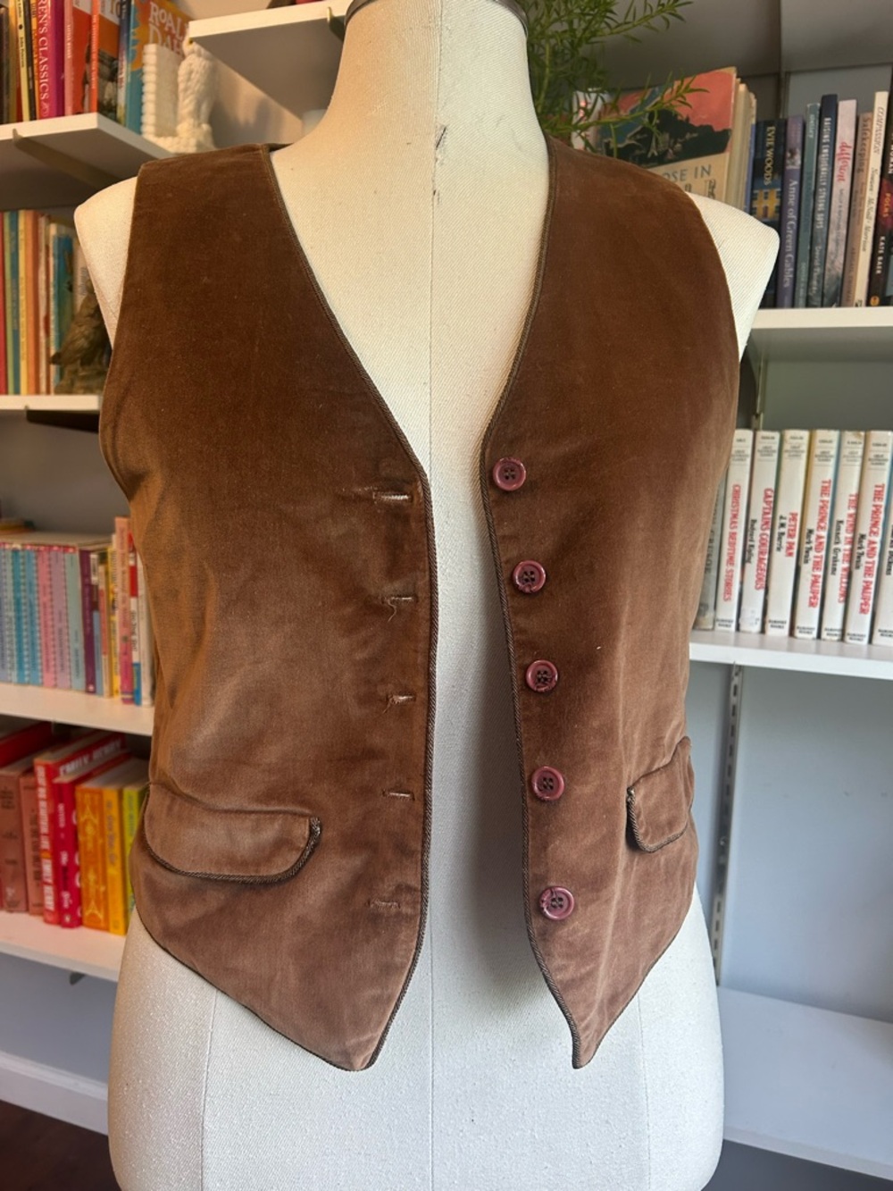 Brown Velvet Women's Vest with Button Front